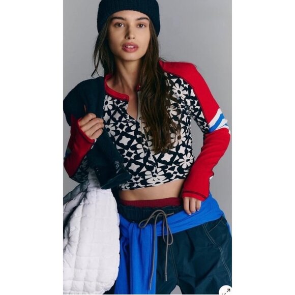 FP Movement by Free People Tops - FP Movement by Free People Kick Off Printed Layer Top Black Red White Graphic L